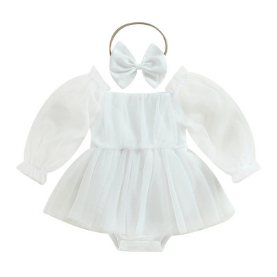 ma&baby 0-24M újszülött kisbabák lányka hercegnő csecsemő tipegő hosszú ujjú tüll jumpsuit + masnis fejpánt őszi tavaszi ruhák
