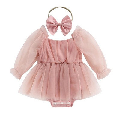 ma&baby 0-24M újszülött kisbabák lányka hercegnő csecsemő tipegő hosszú ujjú tüll jumpsuit + masnis fejpánt őszi tavaszi ruhák