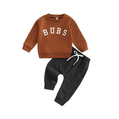 Citgeett Autumn Toddler Baby Fiúk Lányok Öltöny Szett Betűs Nyomtatott Hosszú ujjú Felsők+ Felkötős nadrágok Őszi ruhák
