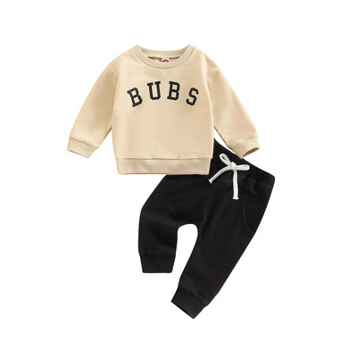 Citgeett Autumn Toddler Baby Fiúk Lányok Öltöny Szett Betűs Nyomtatott Hosszú ujjú Felsők+ Felkötős nadrágok Őszi ruhák