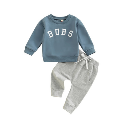 Citgeett Autumn Toddler Baby Fiúk Lányok Öltöny Szett Betűs Nyomtatott Hosszú ujjú Felsők+ Felkötős nadrágok Őszi ruhák