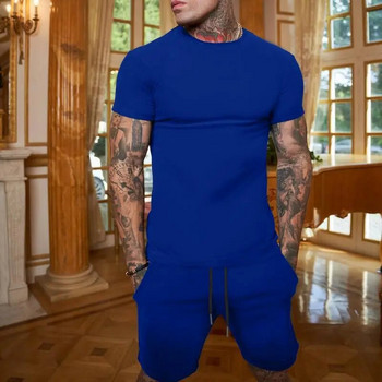Мъжки комплекти тениски и къси панталони Анцузи за мъже Тренировка Ежедневни спортове Slim Fit Бодибилдинг Летни комплекти дрехи