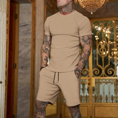 Férfi póló- és rövidnadrág szettek Tréningruha férfiaknak edzés Alkalmi sportok Slim Fit testépítés nyári ruha szettek