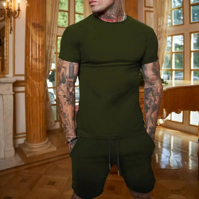 Férfi póló- és rövidnadrág szettek Tréningruha férfiaknak edzés Alkalmi sportok Slim Fit testépítés nyári ruha szettek