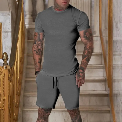 Férfi póló- és rövidnadrág szettek Tréningruha férfiaknak edzés Alkalmi sportok Slim Fit testépítés nyári ruha szettek