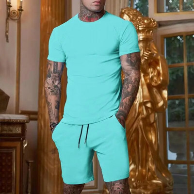 Férfi póló- és rövidnadrág szettek Tréningruha férfiaknak edzés Alkalmi sportok Slim Fit testépítés nyári ruha szettek