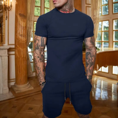 Férfi póló- és rövidnadrág szettek Tréningruha férfiaknak edzés Alkalmi sportok Slim Fit testépítés nyári ruha szettek