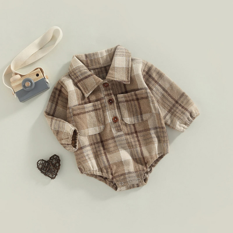 Ma&Baby 0-24M Коледни новородени бебета Бебешки гащеризон Кариран гащеризон с принт Есен Пролетно облекло за малки деца с дълъг ръкав