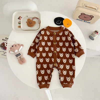 7268 Baba Jumpsuit 2023 Őszi divat Bear Fiú egyrészes ruhák Gombok Hegymászó Ruhák 0-3 éves Gyerekruhák