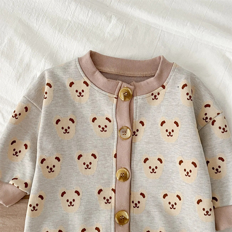 7268 Бебешки гащеризон 2023 Есенна мода Bear Boy`s One Piece Drell Копчета Дрехи за катерене 0-3 Years Детски дрехи