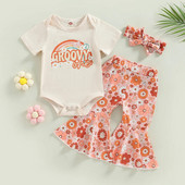 Ma & Bayi 6-18M szett Pakaian Bayi Perempuan Balita Bayi Baru Lahir Romper Print Pelangi Pakaian Celana Flare Musim Panas D01
