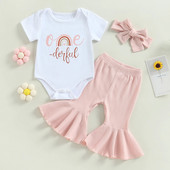 Ma & Bayi 6-18M készlet Pakaian Bayi Perempuan Baru Lahir Balita Baju Monyet Motívum Pelangi Huruf Pakaian Celana Flare Pakaian Musim Panas D01