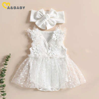 Ma & baby 0-24 bulan Romper bayi perempuan, baju terusan renda motif bunga kain Tule untuk pesta ulang tahun pernikahan musim panas d06