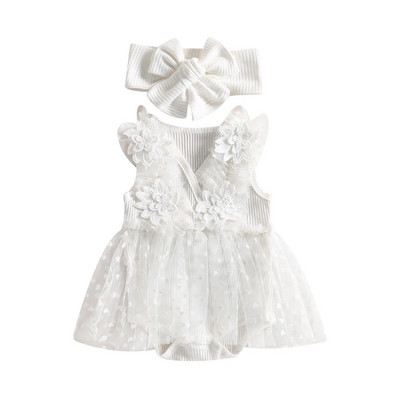 Ma & baby 0-24 bulan Romper bayi perempuan, baju terusan renda motif bunga kain Tule untuk pesta ulang tahun pernikahan musim panas d06