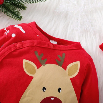 0-18M Baby Christmas Rompers Newborn Cartoon Cute Deer Jumpsuit with Xmas Hat Η πρώτη μου πρωτοχρονιάτικη στολή για κοριτσάκια αγόρια