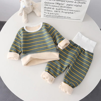 Tipegő gyerekruha szettek gyerekeknek őszi téli vastag csíkos felsők és magas derekú nadrágok 2db lányoknak fiúk ruhák pizsama öltöny