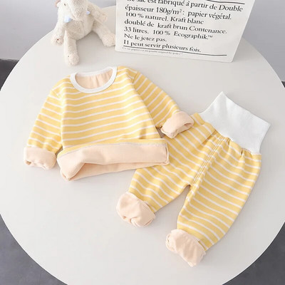 Tipegő gyerekruha szettek gyerekeknek őszi téli vastag csíkos felsők és magas derekú nadrágok 2db lányoknak fiúk ruhák pizsama öltöny