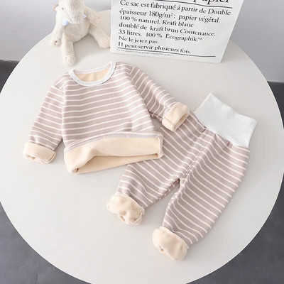 Tipegő gyerekruha szettek gyerekeknek őszi téli vastag csíkos felsők és magas derekú nadrágok 2db lányoknak fiúk ruhák pizsama öltöny