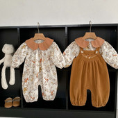 7218 Ins Newborn Clothes 2023 Autumn New Baby Girl`s Jumpsuit Cute Animal Print One Piece Clothes or Floral πουκάμισο