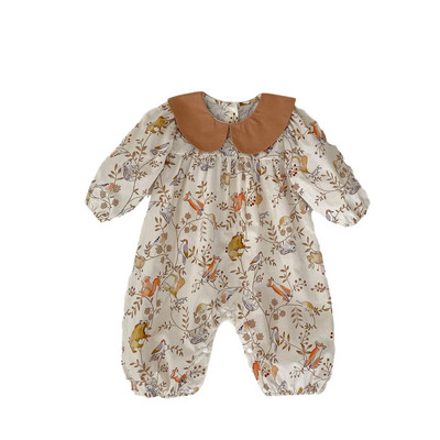 7218 Ins Newborn Clothes 2023 Autumn New Baby Girl`s Jumpsuit Cute Animal Print One Piece Clothes or Floral πουκάμισο