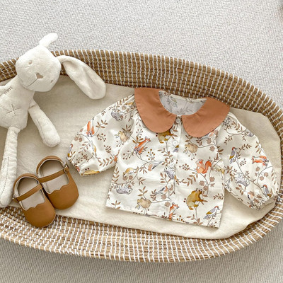 7218 Ins Newborn Clothes 2023 Autumn New Baby Girl`s Jumpsuit Cute Animal Print One Piece Clothes or Floral πουκάμισο