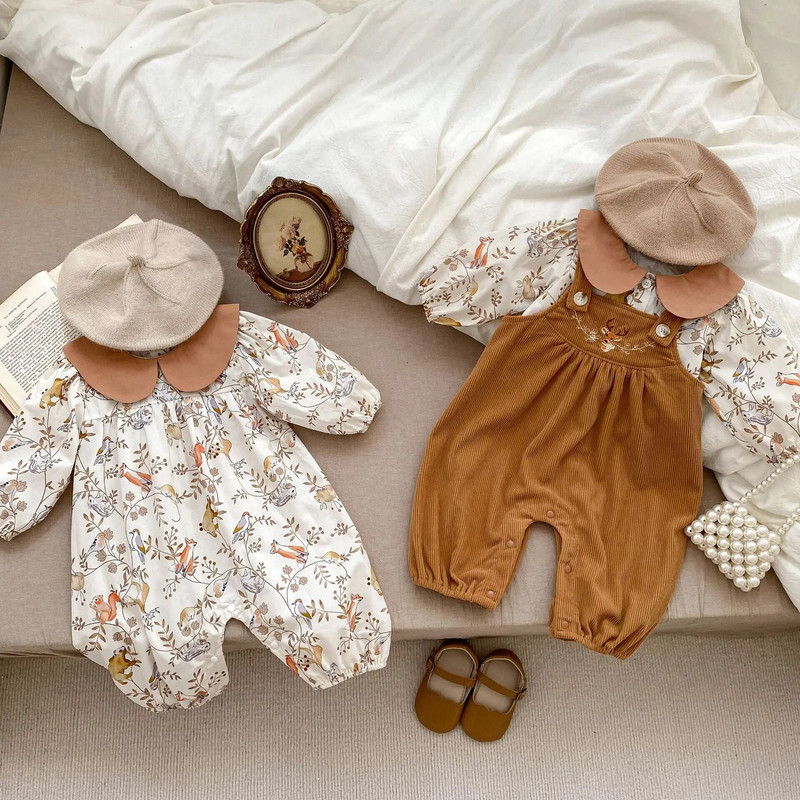 7218 Ins Odjeća za novorođenčad Jesen 2023, novi kombinezon za djevojčice, Jednodijelna odjeća ili košulja s cvjetnim uzorkom, slatki životinjski print