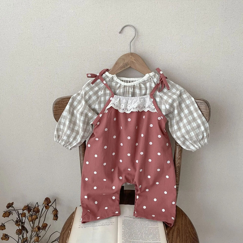 7792 Odjeća za novorođenčad Dječji kombinezon Jesen 2023 Novi točkasti jednodijelni komad odjeće za djevojčice Sling Čipka Penjačka odjeća bez rukava