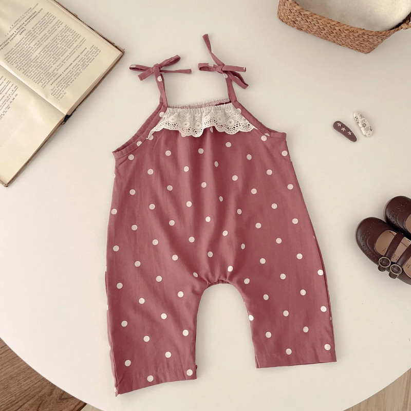 7792 Odjeća za novorođenčad Dječji kombinezon Jesen 2023 Novi točkasti jednodijelni komad odjeće za djevojčice Sling Čipka Penjačka odjeća bez rukava