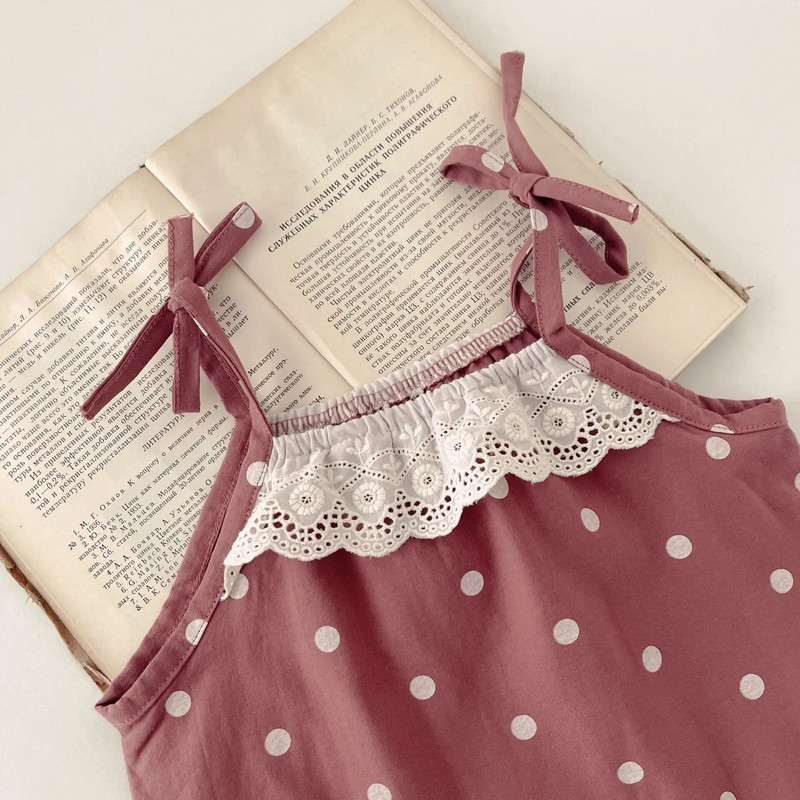 7792 Odjeća za novorođenčad Dječji kombinezon Jesen 2023 Novi točkasti jednodijelni komad odjeće za djevojčice Sling Čipka Penjačka odjeća bez rukava