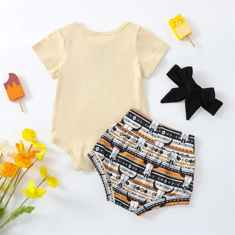 Ljetni kombinezoni za novorođenčad za djevojčice od 3 kom Ljetne dječje hlače kratkih rukava Set traka za glavu s kravljim uzorkom