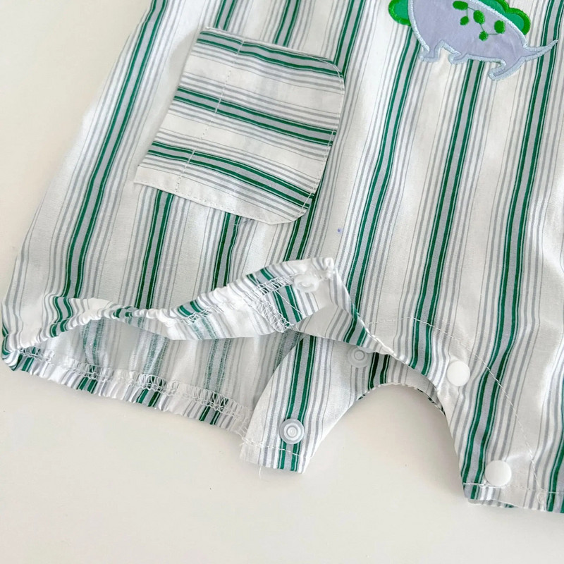 5487B korejiešu zīdaiņu kombinezons 2023. gada vasaras modes svītrainais dinozauru zēnu viengabala apģērbs 0–3 gadu mazuļu kāpšanai