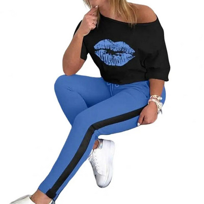 2 τμχ/Σετ Γυναικείο Τοπ Παντελόνι Σετ Lip Print Αθλητική φόρμα Casual Sports Ελαστική μέση Γυναικεία μπλουζάκι Παντελόνι Παντελόνι Γυναικείο Ένδυμα