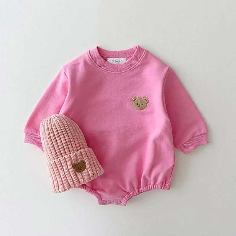 Korea Baby Sweatshirt Romper Dječaci Proljeće Jesen Mekani Bodi dugih rukava Pamuk Bear Djevojčice Kombinezoni Majice s kapuljačom Top Outwear