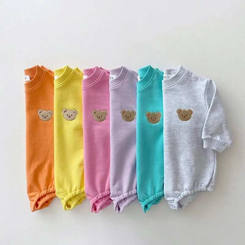 Korea Baby Sweatshirt Romper Dječaci Proljeće Jesen Mekani Bodi dugih rukava Pamuk Bear Djevojčice Kombinezoni Majice s kapuljačom Top Outwear