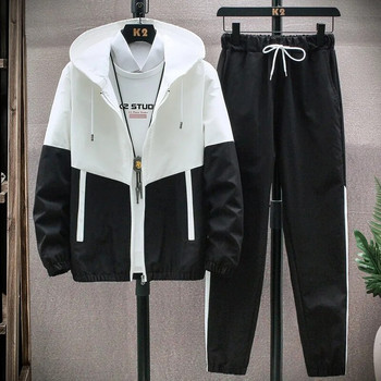 Ανδρικές αθλητικές φόρμες Casual Hoodies Σετ Άνοιξη 2023 Νέα Ανδρικά Σακάκια+Παντελόνια Σετ δύο τεμαχίων Hip Hop Streetwear Sports Suit Patchwork