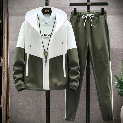 Ανδρικές αθλητικές φόρμες Casual Hoodies Σετ Άνοιξη 2023 Νέα Ανδρικά Σακάκια+Παντελόνια Σετ δύο τεμαχίων Hip Hop Streetwear Sports Suit Patchwork