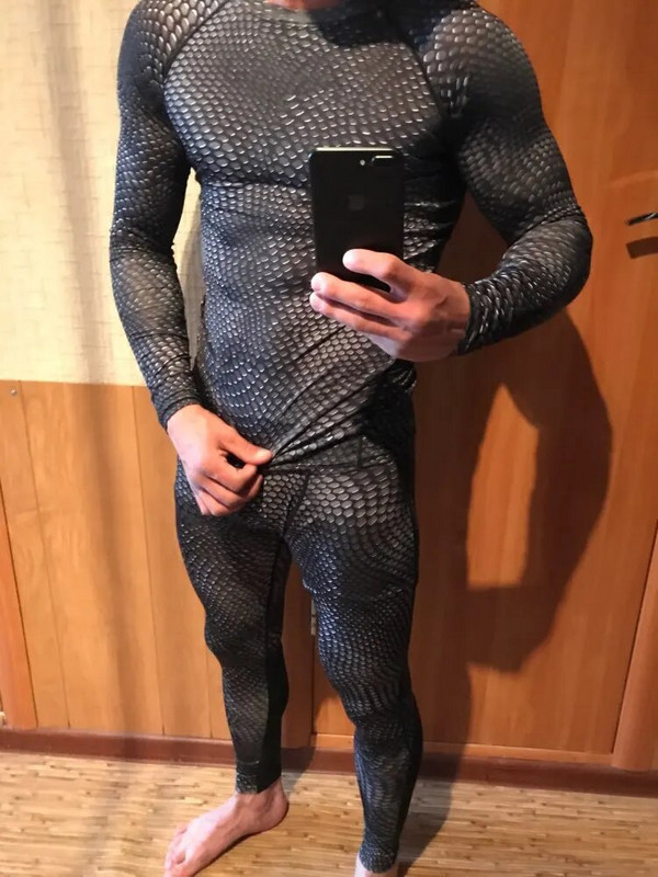 Мъжки компресионен комплект ММА Дълго термо бельо Тениска Мъжки тесни панталони Фитнес бодибилдинг дрехи Рашгард Спортни костюми