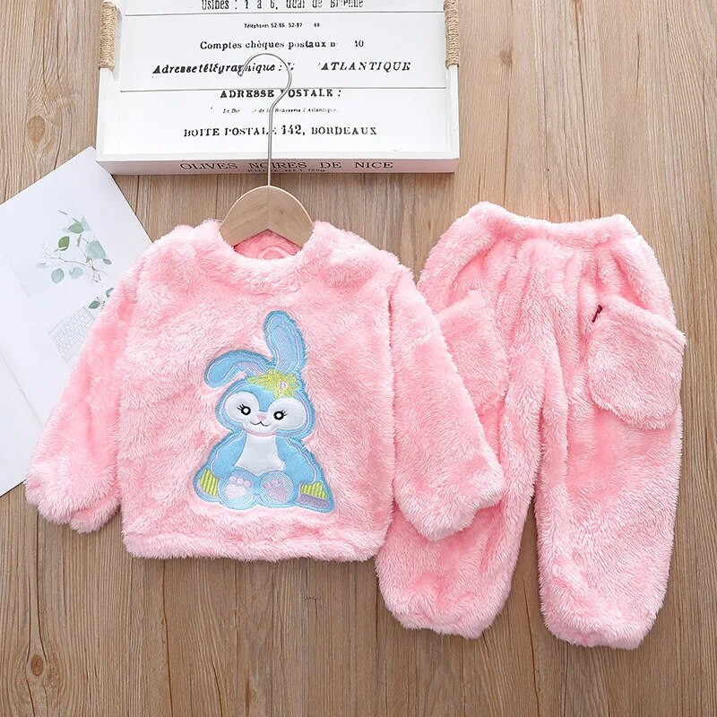 Нови зимни комплекти топли дрехи за бебета, момчета, момичета, есенни анимационни фланелени горнища и панталони, костюм от 2 бр., детски дрехи, детски пижами