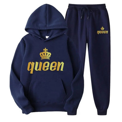 Férfi pulóver sportöltöny KING QUEEN Print Laza pulóver pulóverek szettek Polar polár páros öltöny Női alkalmi kétrészes szett