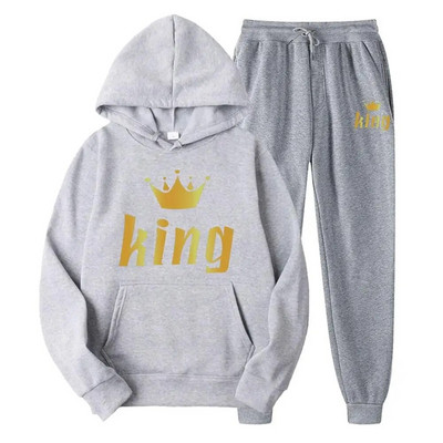 Férfi pulóver sportöltöny KING QUEEN Print Laza pulóver pulóverek szettek Polar polár páros öltöny Női alkalmi kétrészes szett