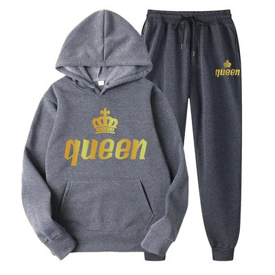 Férfi pulóver sportöltöny KING QUEEN Print Laza pulóver pulóverek szettek Polar polár páros öltöny Női alkalmi kétrészes szett