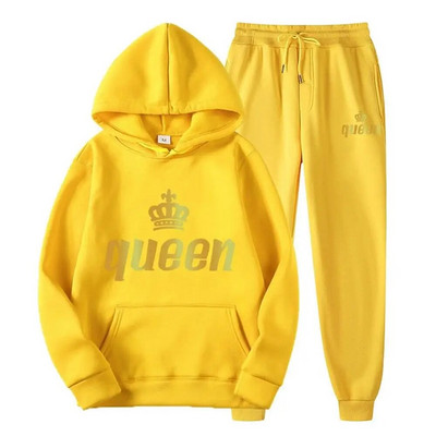Férfi pulóver sportöltöny KING QUEEN Print Laza pulóver pulóverek szettek Polar polár páros öltöny Női alkalmi kétrészes szett