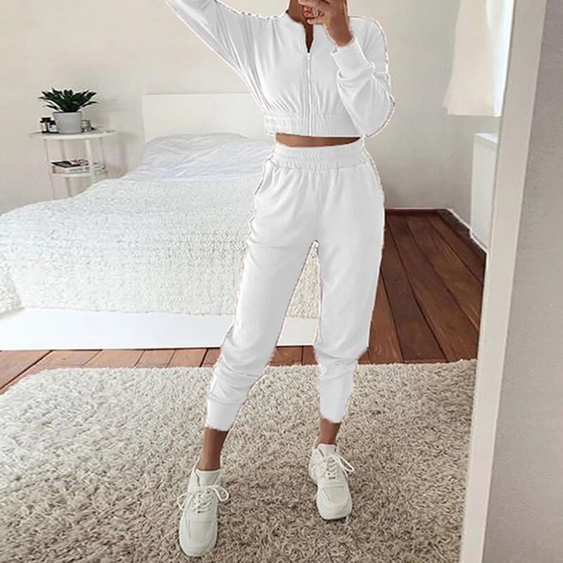 2021 Моден спортен костюм Комплект от 2 бр. Дамски анцуг С дълъг ръкав Тънко яке с цип + Панталони за джогинг Спортни панталони Улично облекло Ежедневно облекло