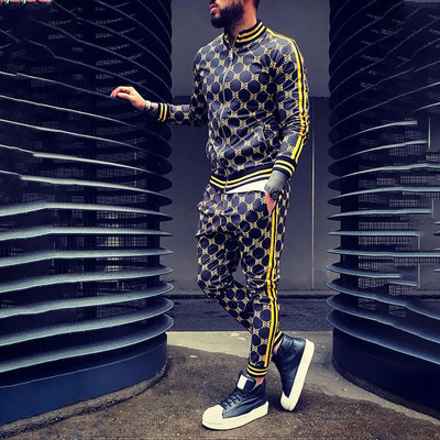 Νέα καρό αθλητική φόρμα ανδρικά σετ Gentleman Jacket Sportswear 3D Print Σετ 2 τεμαχίων Ανδρική αθλητική φόρμα Φούτερ Chandals Ανδρικά ρούχα