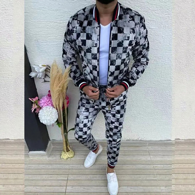 Νέα καρό αθλητική φόρμα ανδρικά σετ Gentleman Jacket Sportswear 3D Print Σετ 2 τεμαχίων Ανδρική αθλητική φόρμα Φούτερ Chandals Ανδρικά ρούχα