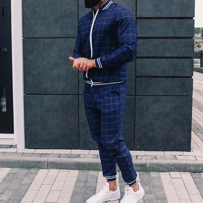 Νέα καρό αθλητική φόρμα ανδρικά σετ Gentleman Jacket Sportswear 3D Print Σετ 2 τεμαχίων Ανδρική αθλητική φόρμα Φούτερ Chandals Ανδρικά ρούχα