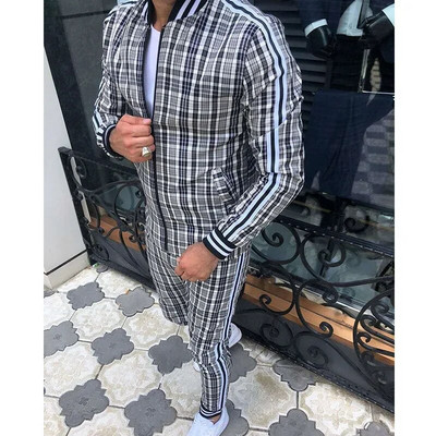 Νέα καρό αθλητική φόρμα ανδρικά σετ Gentleman Jacket Sportswear 3D Print Σετ 2 τεμαχίων Ανδρική αθλητική φόρμα Φούτερ Chandals Ανδρικά ρούχα