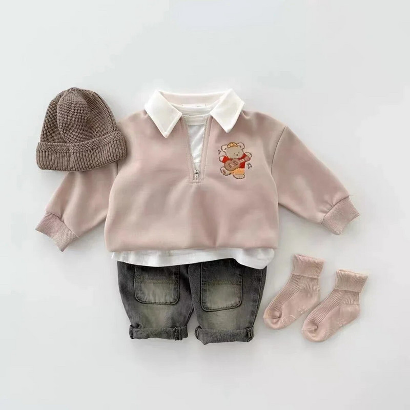 7470 Baby Pant Jeans Jesen 2023 Jednostavne modne isprane traperice za dječake Bijele krpice Mekane traperice Ležerne hlače