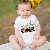 Wild One Birthday Baba Bodusuit Csecsemő 1. Születésnapi Jungle Party Outfit Fox Tiger Leo Babaruha Tipegő rövid ujjú Jumpsuit