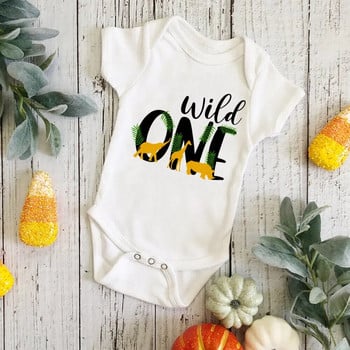 Wild One Birthday Baby Bodusuit Infant 1st Birthday Jungle Party Outfit Fox Tiger Leo Бебешки дрехи Прохождащо дете Гащеризон с къс ръкав